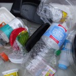 Plastic materials from recycling bin