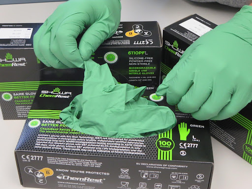 Box of biodegradable gloves